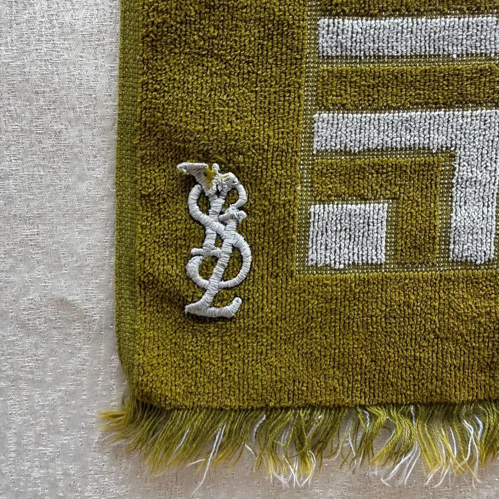 Vintage Yves Saint Laurent Fieldcrest Bath Towel Geometric MCM Fringe USA